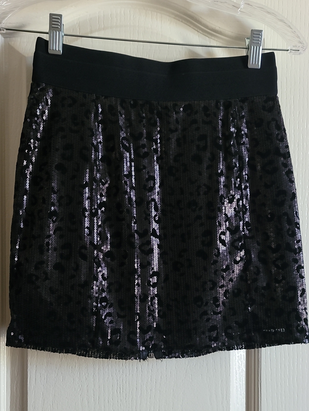 Guess Black Sequin Leopard-Print Mini Skirt